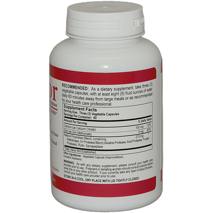 Naticor Proteolytic Enzyme Complex dietary supplement bottle with supplement facts label.