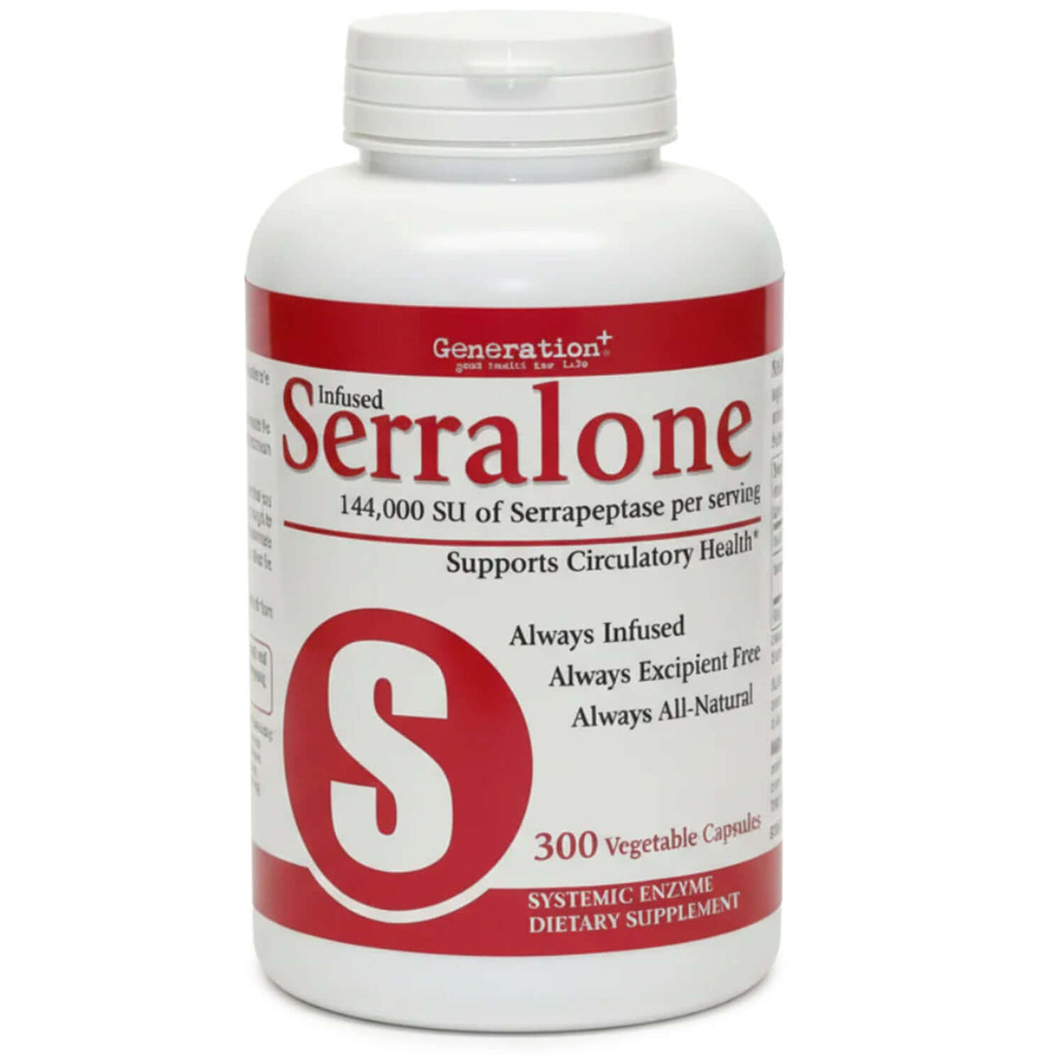 Serralone - Serrapeptase Proteolytic Enzyme bottle, 144,000 SU per serving, 300 vegetable capsules, supports circulatory health