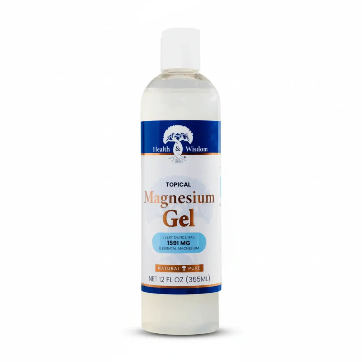 Topical Mineral Relaxation Magnesium Gel bottle by Health and Wisdom for stress relief and rejuvenation.