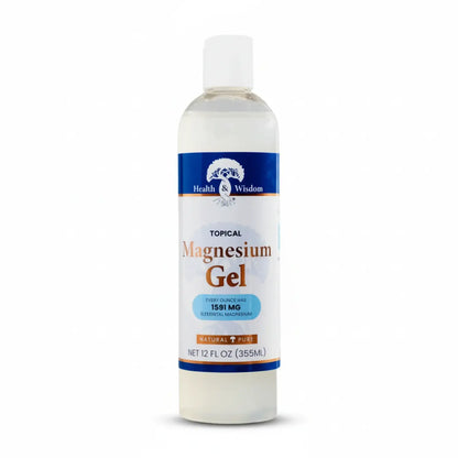 Topical Mineral Relaxation Magnesium Gel bottle by Health and Wisdom for stress relief and rejuvenation.