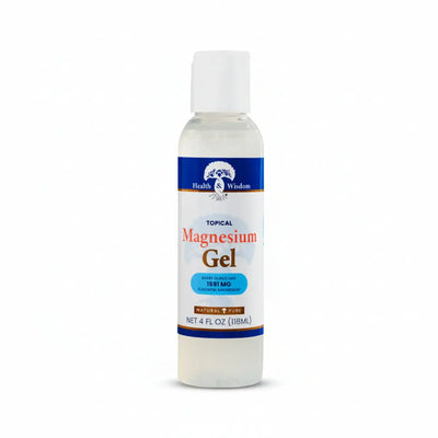 Topical Mineral Relaxation Magnesium Gel by Health and Wisdom in a 4 oz bottle for muscle relaxation.