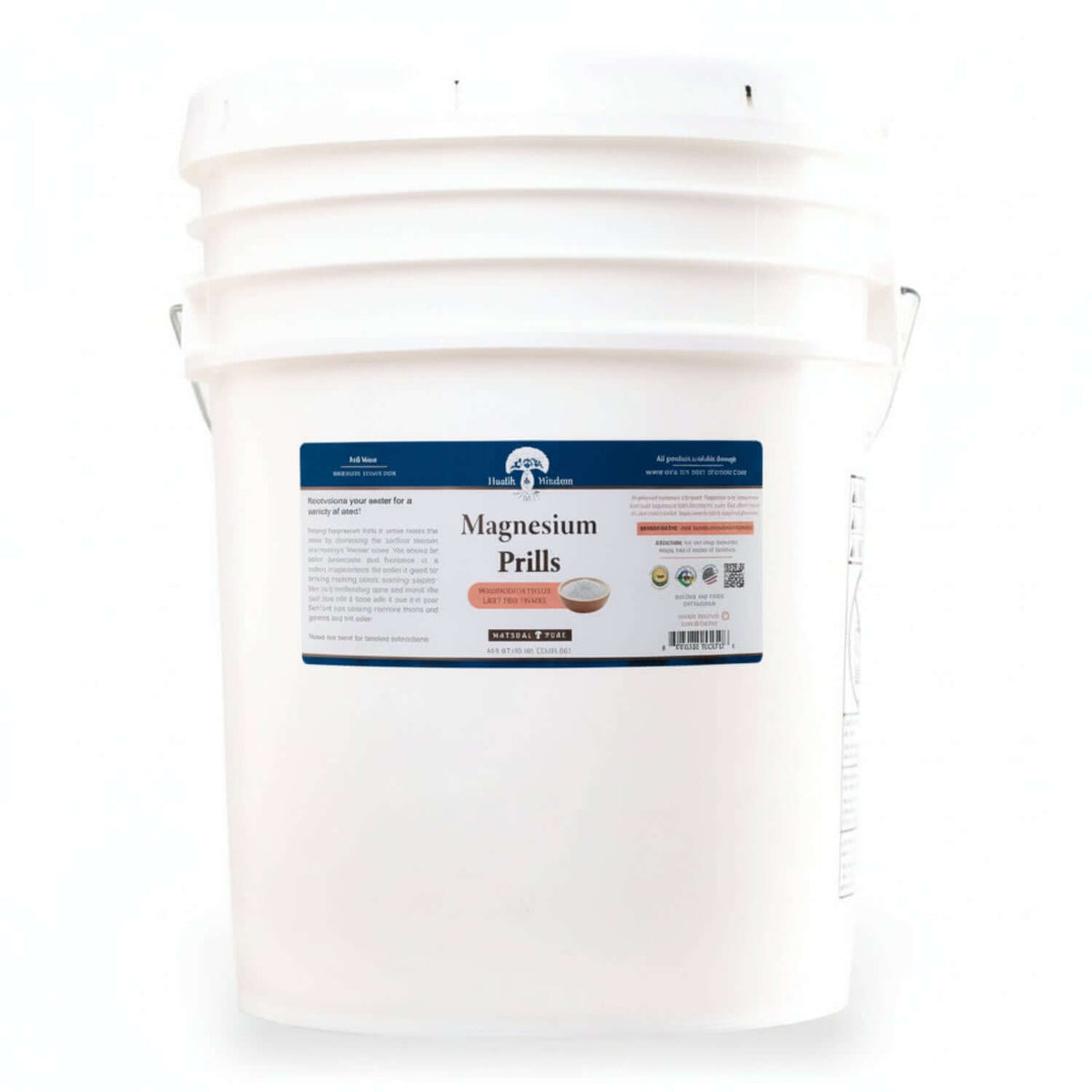 Magnesium Prills - Water Treatment Device for Hydration in a white container.