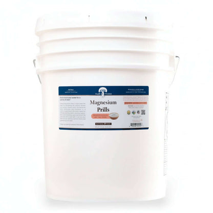 Magnesium Prills - Water Treatment Device for Hydration in a white container.