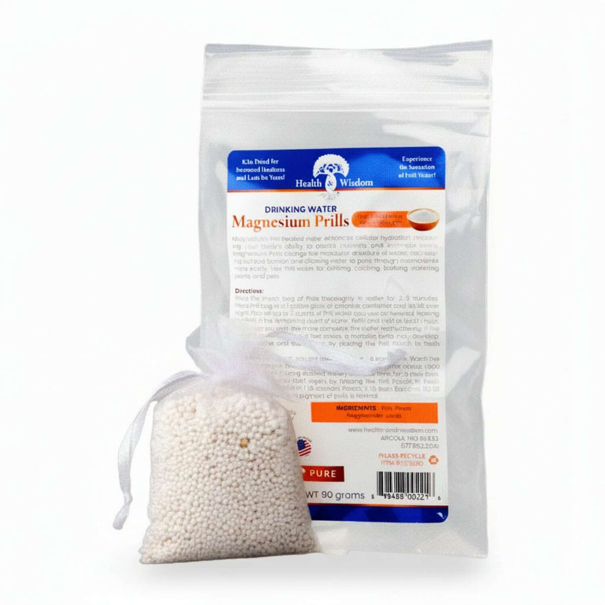 Magnesium Prills - Water Treatment Device for Hydration in packaging with instructions and product details