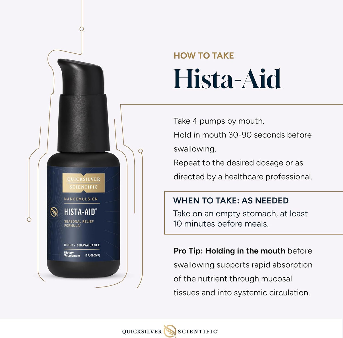 Hista-Aid Liposomal Support for Histamine Intolerance instructions on how to take and dosage guidelines
