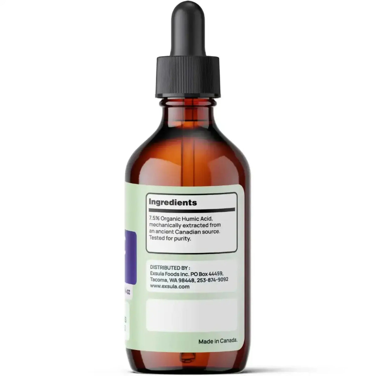 Humic Acid bottle for Digestive and Immune Support, featuring ingredients and extraction details.