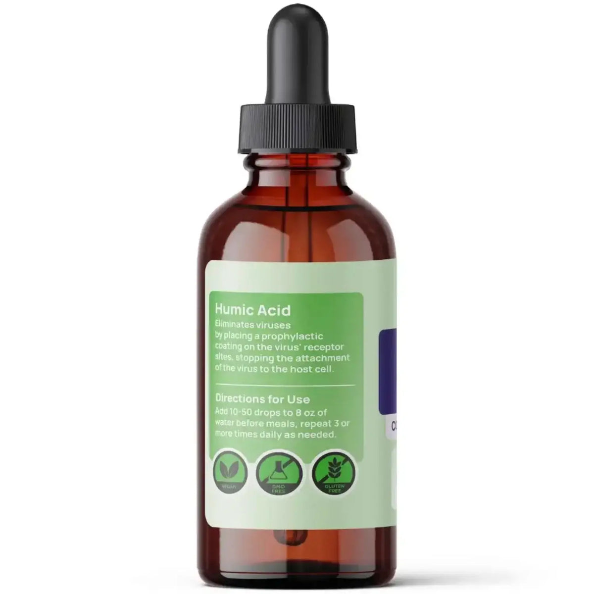 Humic Acid supplement bottle for digestive and immune support with instructions for use.