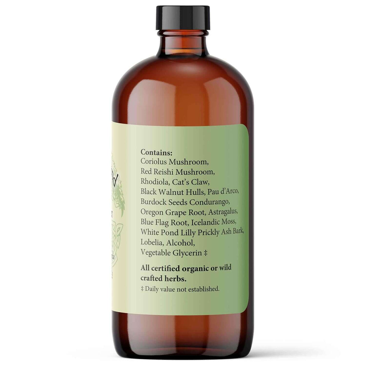 Immunagen liquid herbs for immune cell function ingredients including Coriolus and Red Reishi mushrooms.