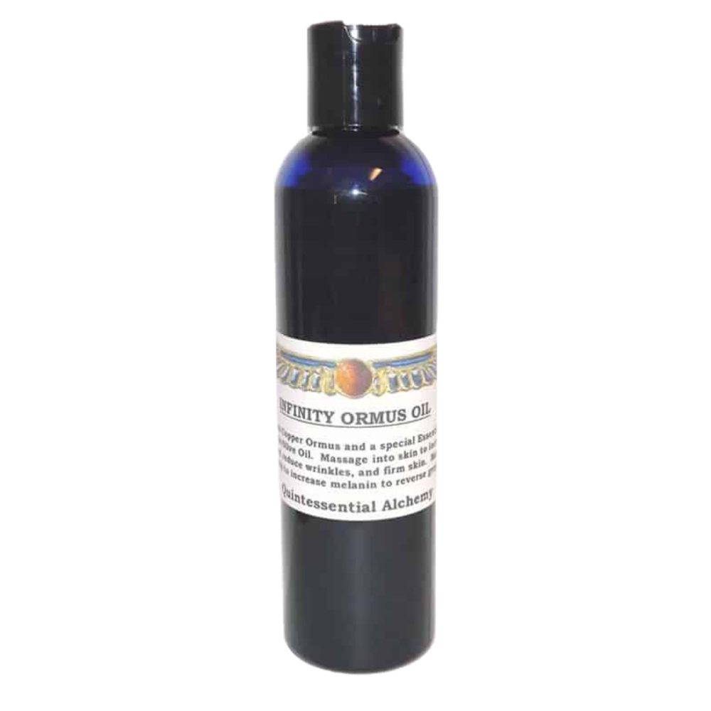 Infinity ORMUS for Cellular Connectivity and Vitality, 8 oz bottle of anti-aging skin oil.