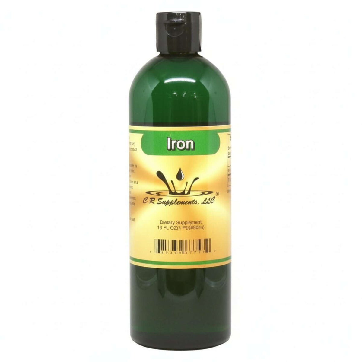 Ionic Liquid Mineral supplement in a bottle labeled Iron by CR Supplements.