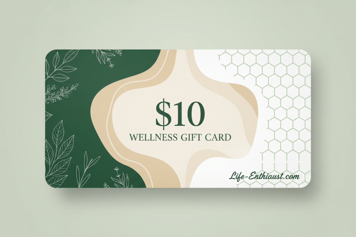 $10 Holistic Health Voucher featuring elegant design elements and green foliage, perfect for gifting holistic health solutions.