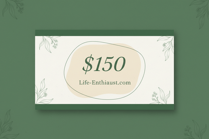 $150 Holistic Health Voucher from Life-Enthiaust.com, elegantly designed gift card for wellness.