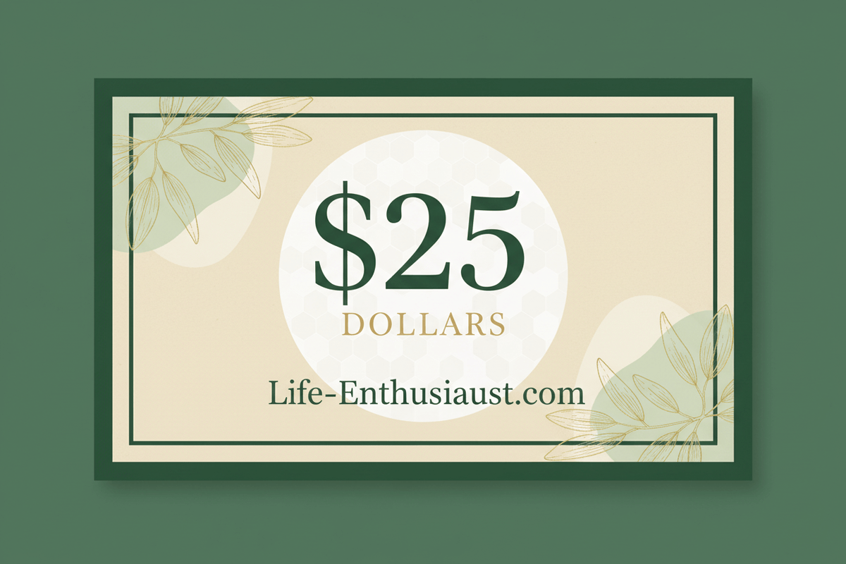 $25 Holistic Health Voucher from Life-Enthusiast.com featuring a floral border.