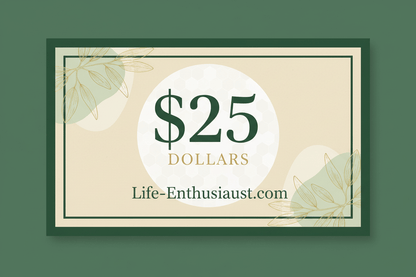 $25 Holistic Health Voucher from Life-Enthusiast.com featuring a floral border.