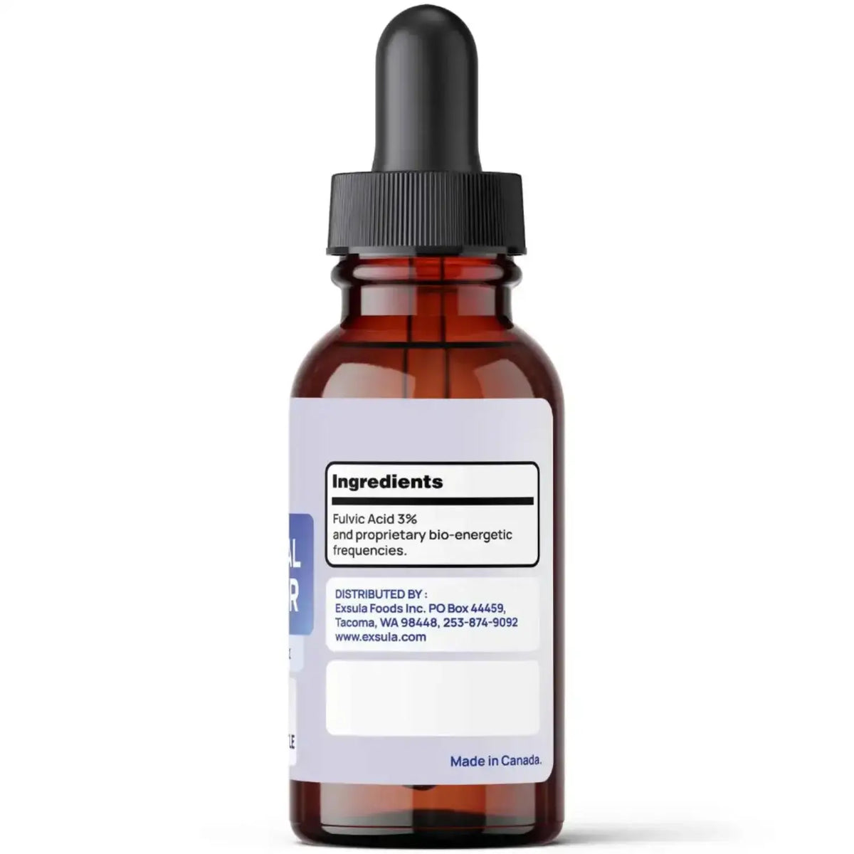 Pineal Gland and Brain Supplement in a dropper bottle displaying Fulvic Acid ingredients.