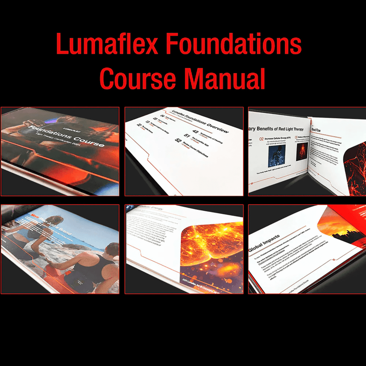 Collage of Lumaflex Foundations Course Manual with various pages displayed.