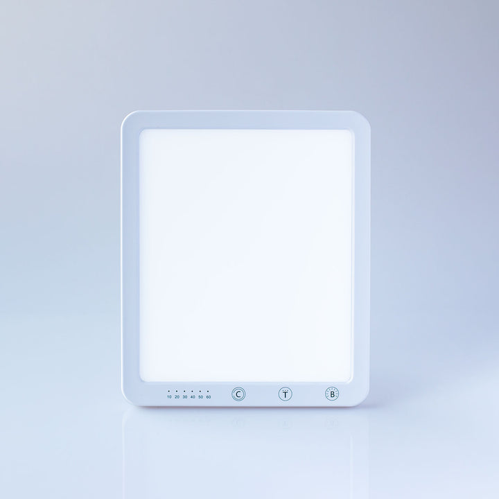 Lumiram HappyMood Bright Light Therapy Lamp for SAD, featuring a sleek design and adjustable settings.