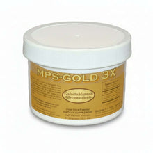 MPS-Gold 3X Mucopolysaccharides Powder container, featuring dietary supplement details and Aloe Vera Powder ingredient.