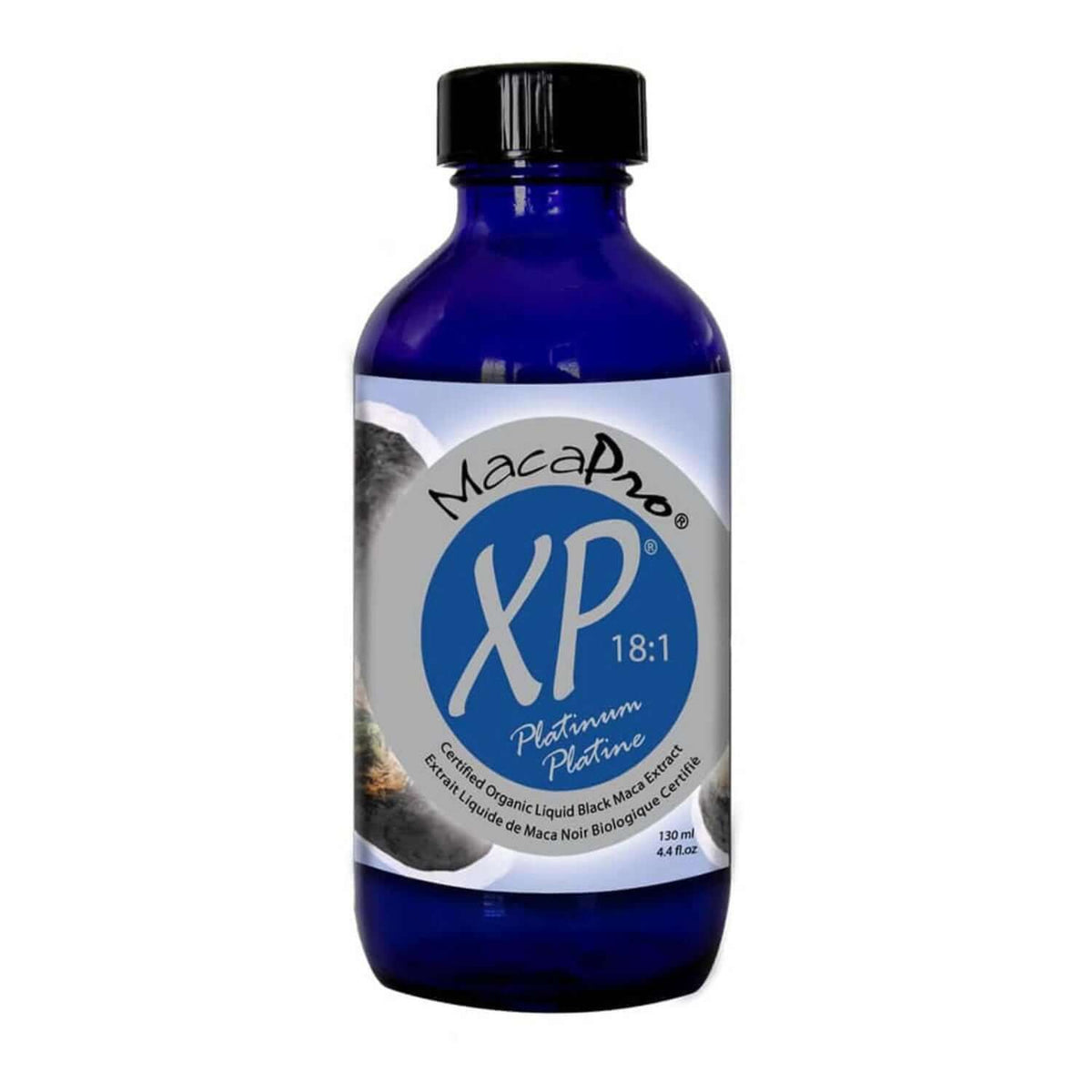 MacaPro XP for Hormonal Balance and Sustained Energy in a blue bottle, showcasing its benefits for energy and stamina.
