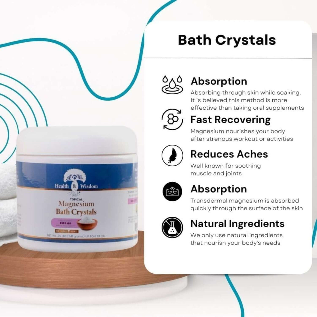 Magnesium Bath Crystals - Pure USP Grade Magnesium Chloride for relaxation and recovery benefits.