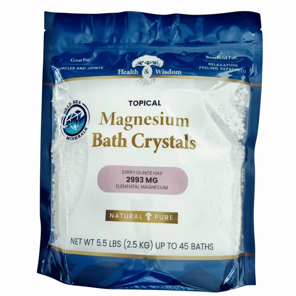 Magnesium Bath Crystals - Pure USP Grade Magnesium Chloride for relaxation and stress recovery, 5.5 lbs by Health and Wisdom.
