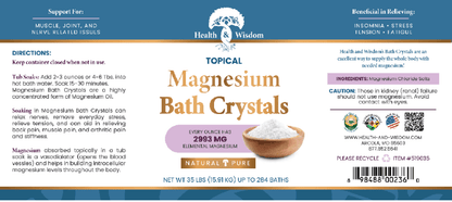 Pure USP Grade Magnesium Chloride - Magnesium Bath Crystals by Health and Wisdom, 35 lbs for muscle and joint support.