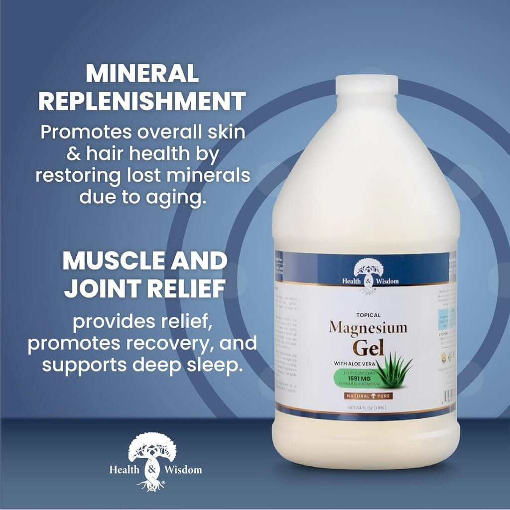 Soothing Topical Mineral Rub Magnesium Gel with Aloe Vera promotes mineral replenishment and muscle relief.
