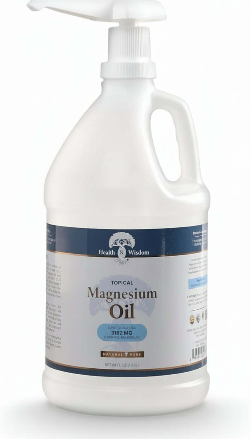 Health and Wisdom Topical Magnesium Oil bottle for muscle relief.