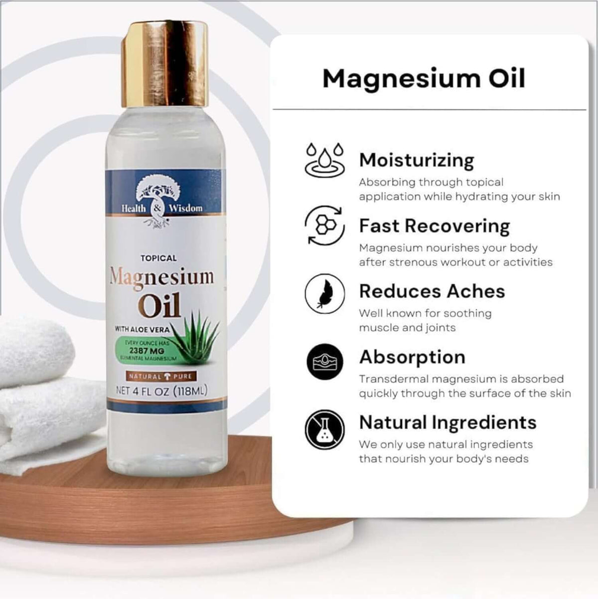 Magnesium Oil with Aloe Vera - Topical Muscle Relief for moisturizing and reducing aches effectively.
