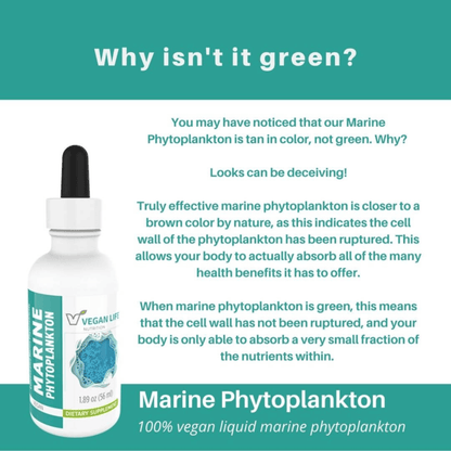 Marine Phytoplankton for Cellular Nutrition and Energy, 100% vegan liquid marine phytoplankton in a bottle.