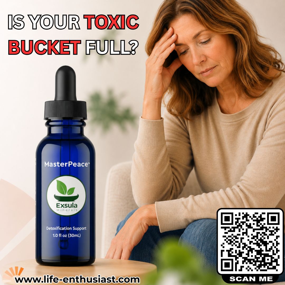 Zeolite Detox Supplement - MasterPeace bottle with a woman pondering detoxification.