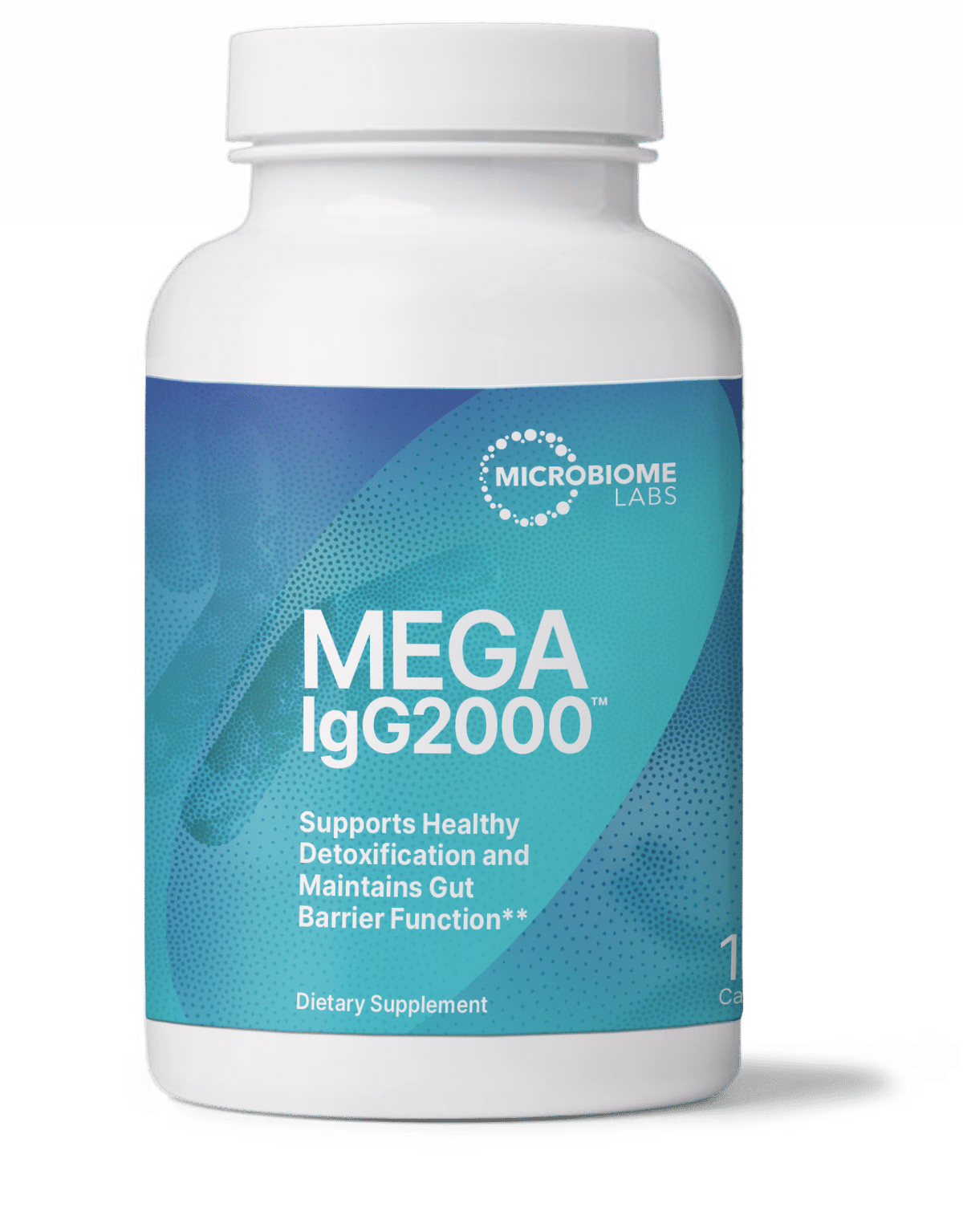 Mega IgG2000 bottle highlighting Serum Derived Immunoglobulin for immune support and gut health.