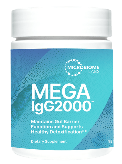 Mega IgG2000 Serum Derived Immunoglobulin supplement for gut health and detoxification from Microbiome Labs.