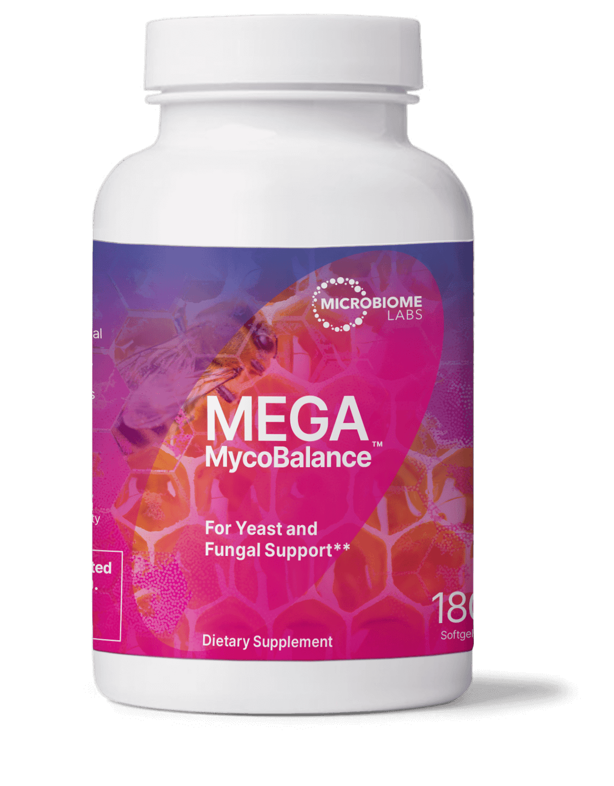 Mega MycoBalance supplement bottle with Bee propolis with Undecylenic Acid for microbial support.