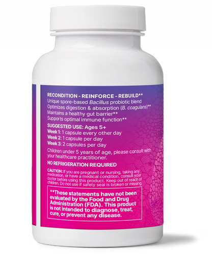 MegaSporeBiotic - Spore Based Probiotic for Microbiome Diversity supplement bottle with usage instructions.