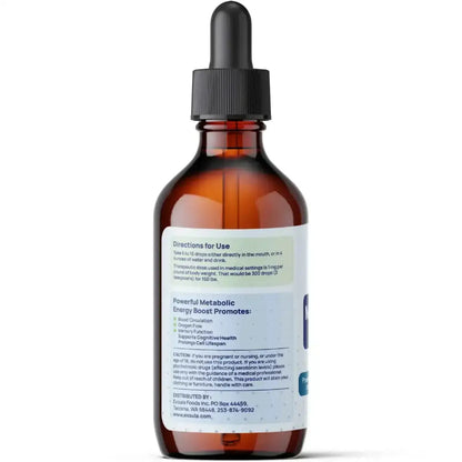 Methylene Blue Drops bottle with directions for use and benefits for Mitochondrial Energy Support.