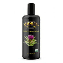 Andreas Seed Oils Milk Thistle Oil bottle, Organic Liver Support, 3.4 fl oz, certified organic ingredients.