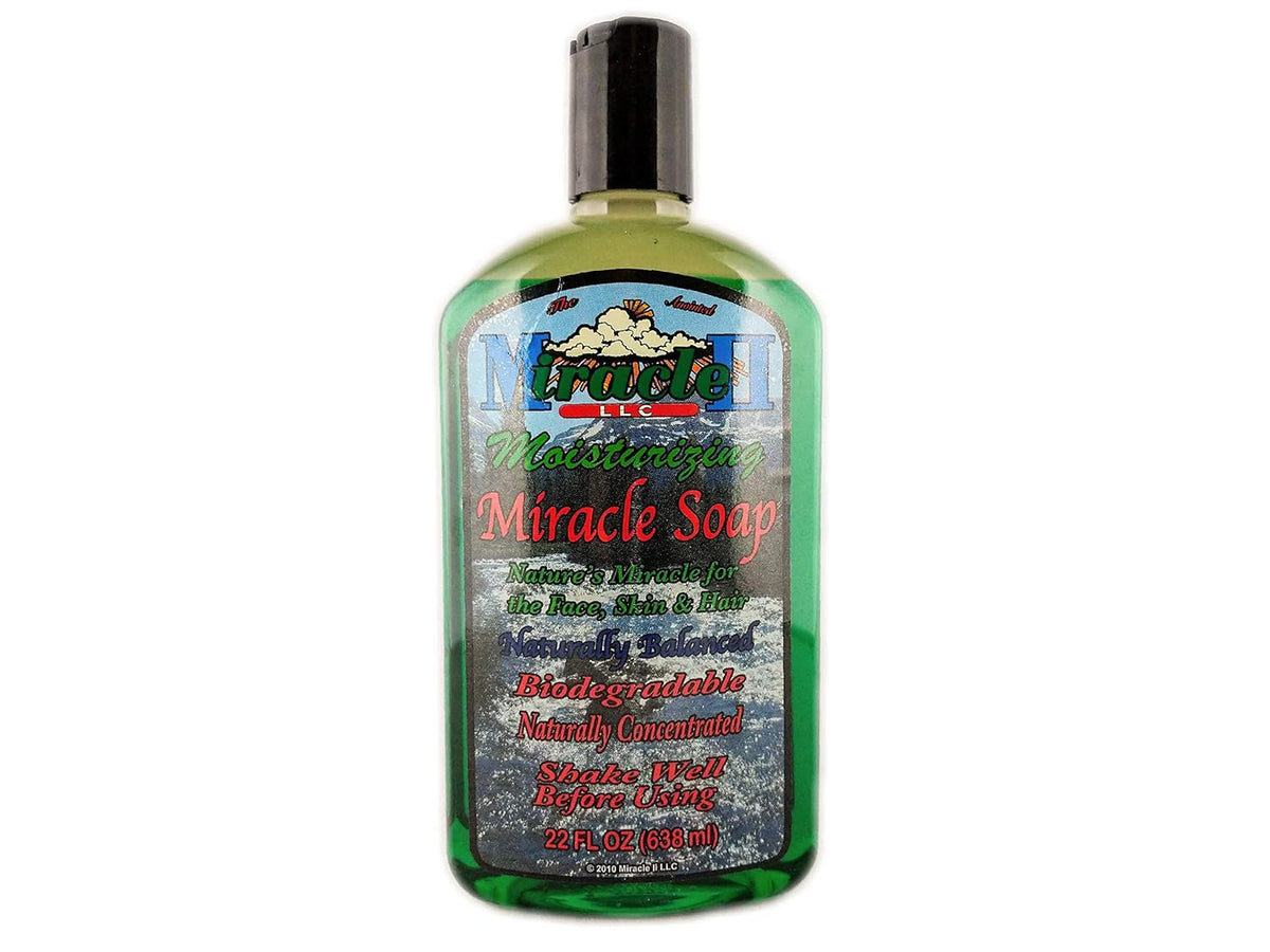 Moisturizing Miracle Soap bottle featuring Concentrated Plant Based Moisture for dry skin and hair nourishment.