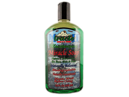 Moisturizing Miracle Soap bottle featuring Concentrated Plant Based Moisture for dry skin and hair nourishment.