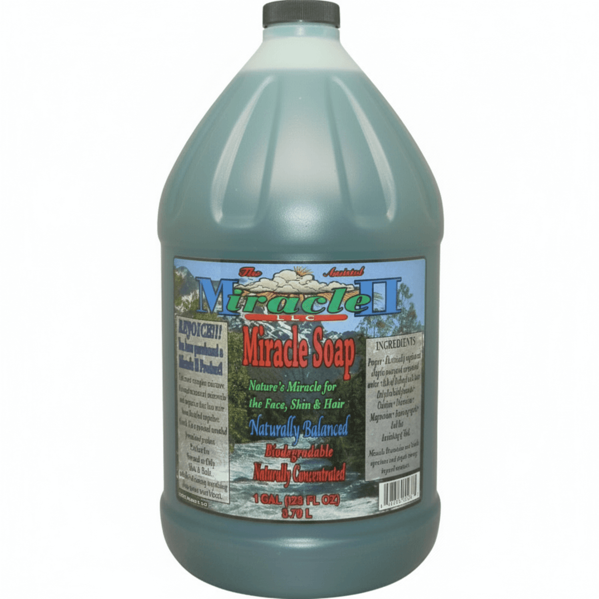 Miracle Soap - Natural Soap Concentrate in a gallon container, versatile cleaning solution for various uses.