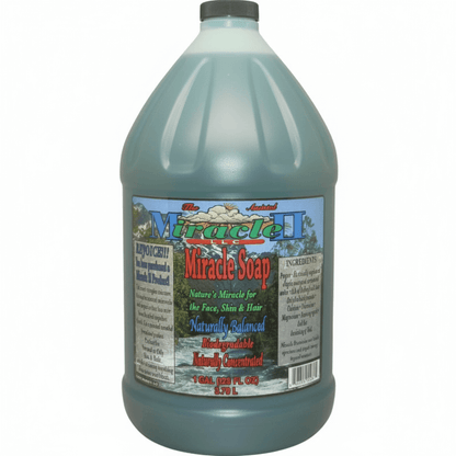 Miracle Soap - Natural Soap Concentrate in a gallon container, versatile cleaning solution for various uses.