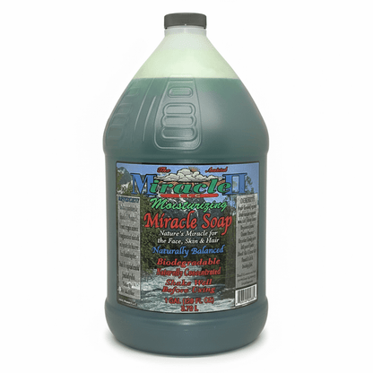 Moisturizing Miracle Soap bottle showcasing Concentrated Plant Based Moisture for skin and hair care.