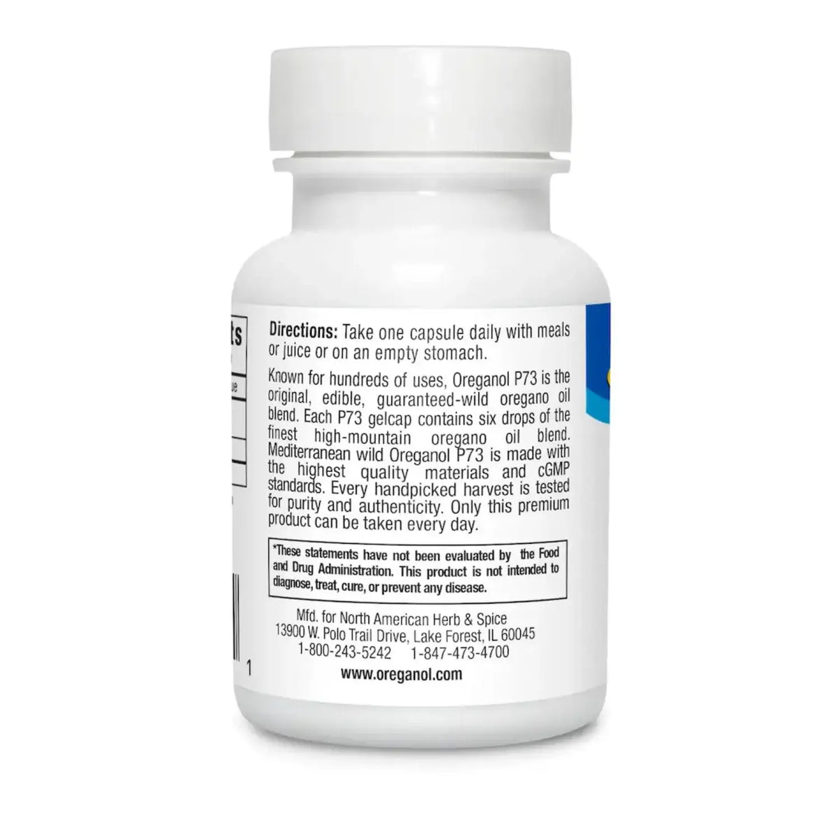 Oreganol P73 edible wild oregano oil liquid supplement bottle with dosage instructions.
