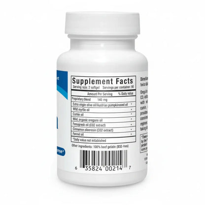 Supplement Facts of Oregulin - Synergistic Spice Oil with contents and serving size information.