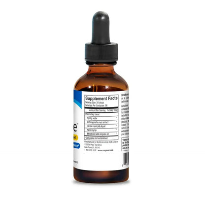Ashadrene - Ashwagandha and Royal Jelly adrenal support liquid supplement bottle with dosage instructions.