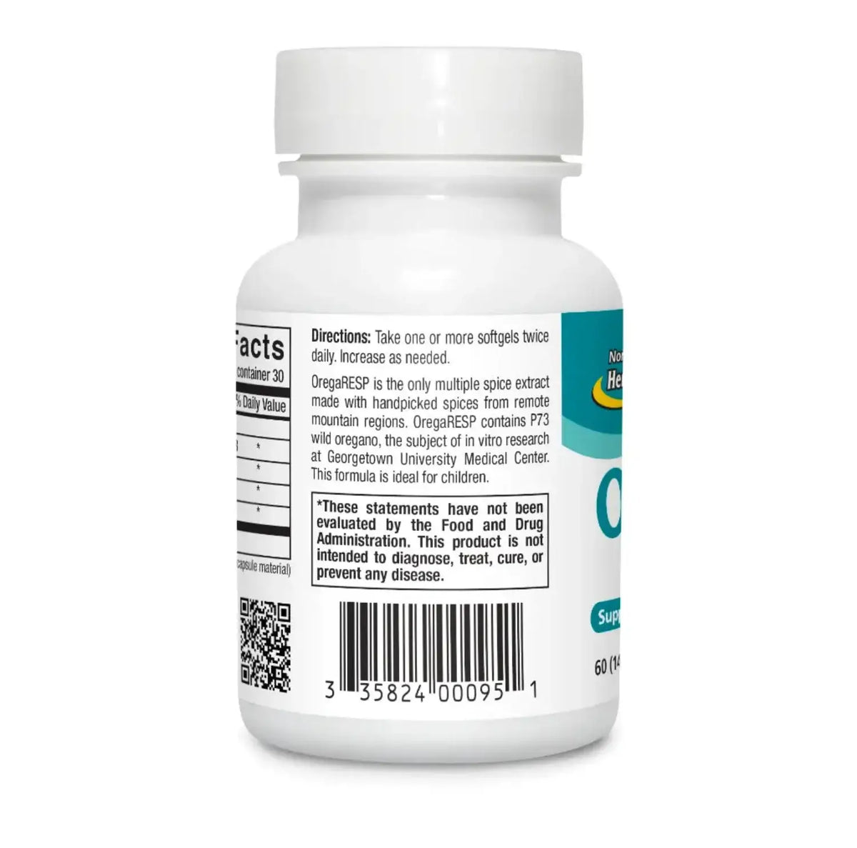 Bottle of OregaRESP, Wild Oregano Immune and Respiratory Support supplement for respiratory health.