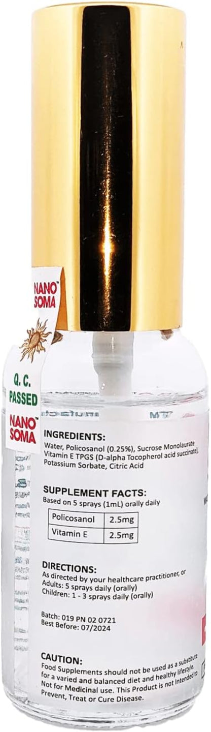 Nano Soma Liquid - Nutritional Nutraceutical Supplement with spray bottle and ingredients list.