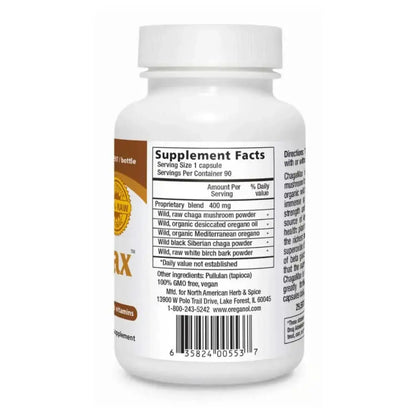 ChagaMax - Chaga for Energy supplement facts and ingredients on bottle.