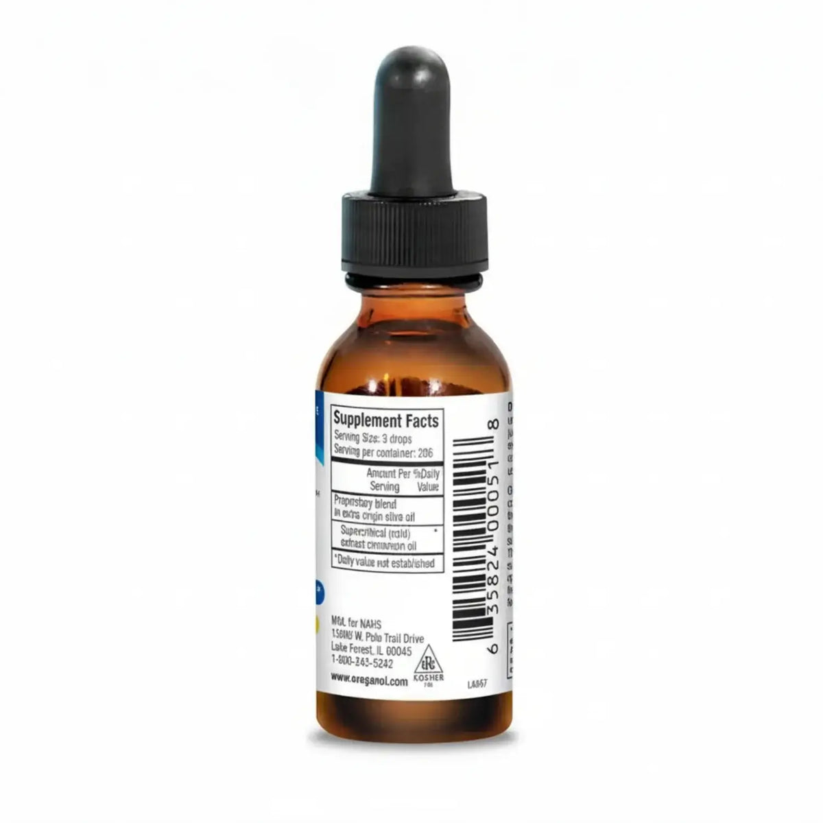 Cinnamol Cinnamon Oil for Healthy Glucose bottle with supplement facts label on the back.