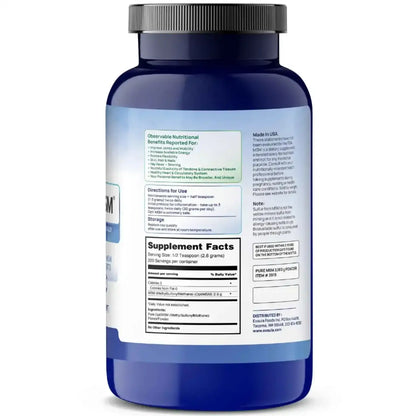Bottle of Exsula Minerals Opti-MSM supplement featuring methylsulfonylmethane for joint comfort and healthy skin.